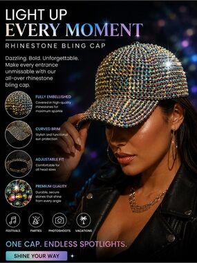 Rhinestone Bling Cap - Iridescent Multicolor Women’s Baseball Hat